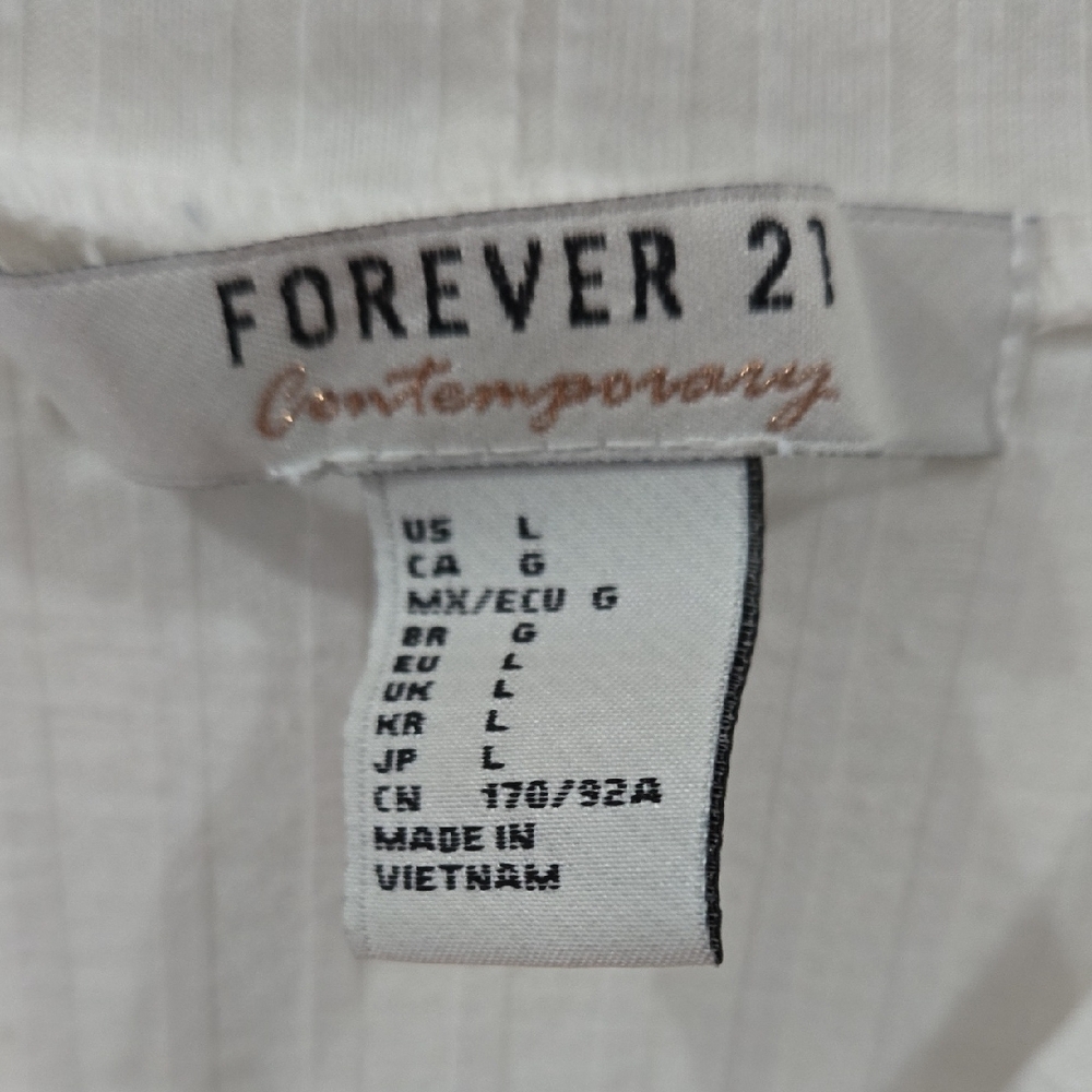 Forever 21 Sz Large White Ribbed Long Sleeve Top - Picture 2 of 7